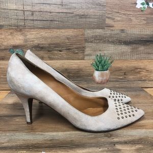 J. Crew beige studded suede pointy toe heels size 9.5